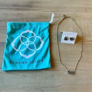 Kendra Scott Elisa Gold Pendant Necklace in Platinum Drusy AND matching earrings